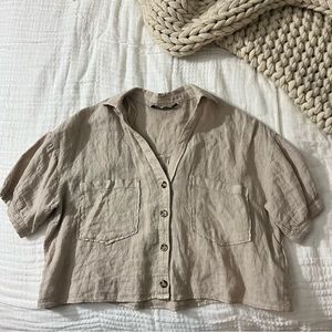 ZARA Beige Button-Up Cropped Shirt